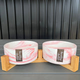 Zen Ceramic Double Stand & Bowls 850ml Pink Marble