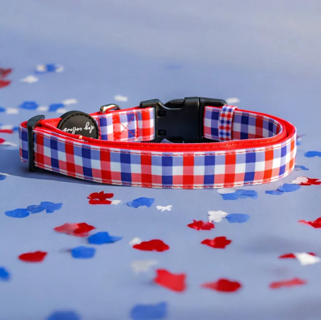 Red & Blue Gingham Canvas & Neoprene Dog Collar *