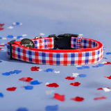 Red & Blue Gingham Canvas & Neoprene Dog Collar *