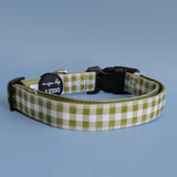 Olive Gingham Canvas & Neoprene Dog Collar