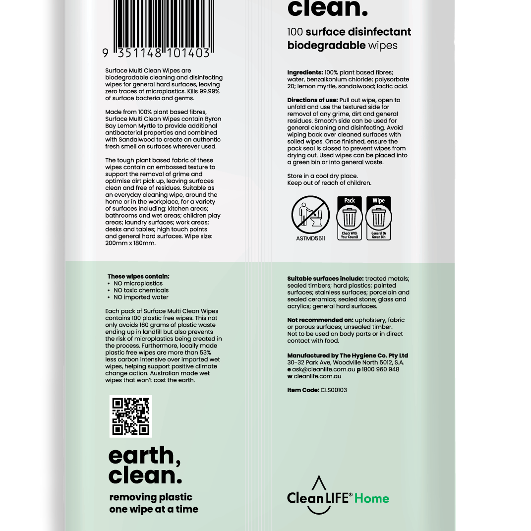 Cleanlife Surface Multi Clean Wipes 100pk